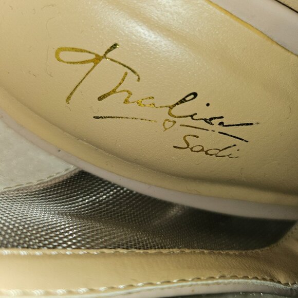 Thalia Sodi Patent Leather Nude 3.5 Inch Heels with Mesh Side Accents Size 6M - Picture 10 of 14